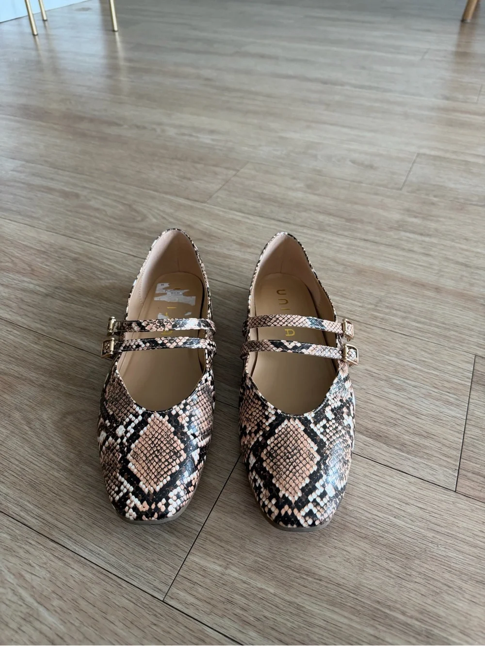 Snake-Print Mary Jane Flats - Beige/Tan
